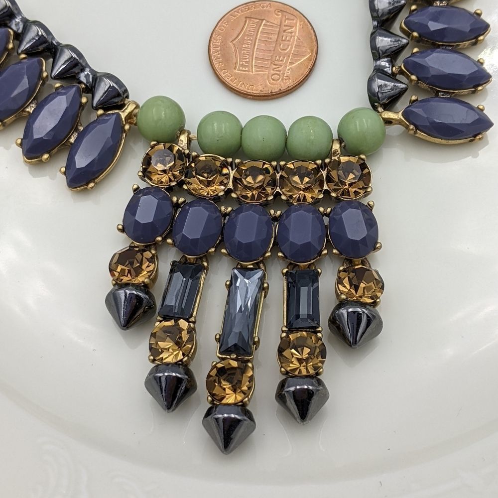 J. Crew Long Gold Purple Topaz Statement Necklace